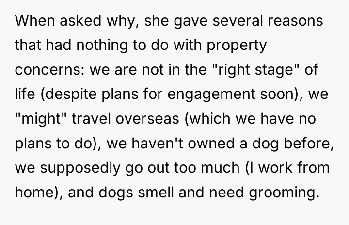When asked why, she gave several reasons that had nothing...