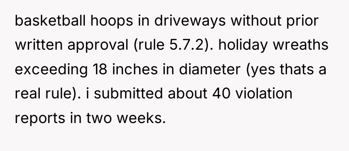 basketball hoops in driveways without prior written approval (rule 5.7.2)....