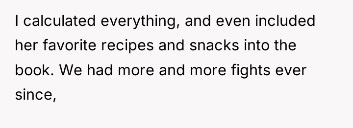 I calculated everything, and even included her favorite recipes and...
