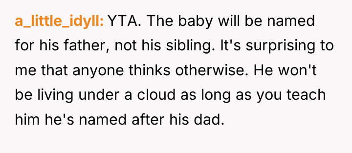 a_little_idyll YTA. The baby will be named for his father,...