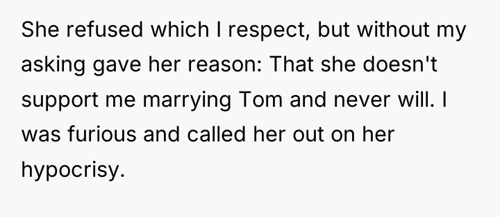 She refused which I respect, but without my asking gave...
