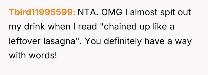 Tbird11995599 NTA. OMG I almost spit out my drink when...