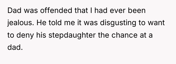 Dad was offended that I had ever been jealous. He...