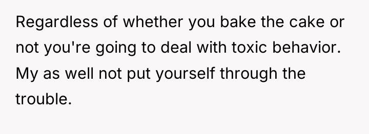 Regardless of whether you bake the cake or not you're...