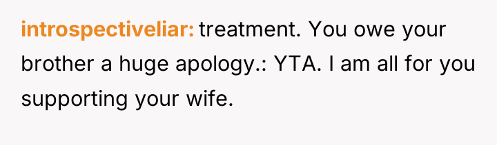 introspectiveliar treatment. You owe your brother a huge apology.: YTA....