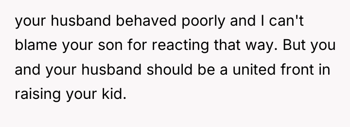 your husband behaved poorly and I can't blame your son...
