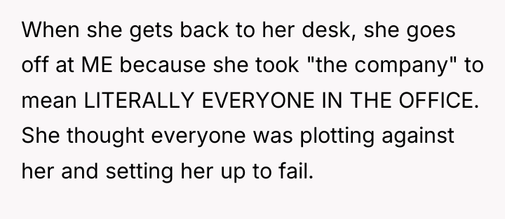 When she gets back to her desk, she goes off...