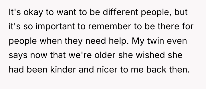 It's okay to want to be different people, but it's...