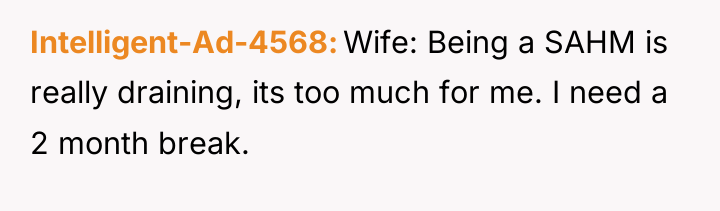 Intelligent-Ad-4568 Wife: Being a SAHM is really draining, its too...
