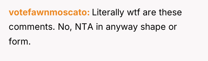 votefawnmoscato Literally wtf are these comments. No, NTA in anyway...