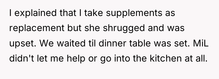 I explained that I take supplements as replacement but she...