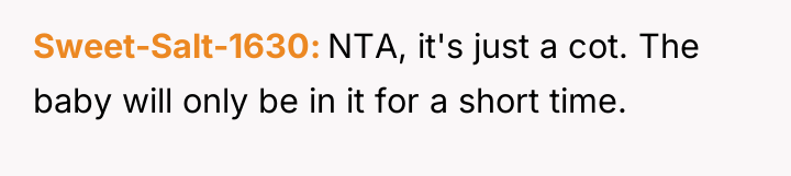 Sweet-Salt-1630 NTA, it's just a cot. The baby will only...