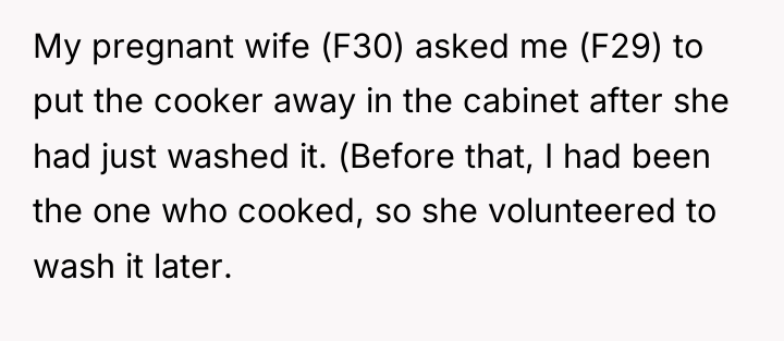 My pregnant wife (F30) asked me (F29) to put the...