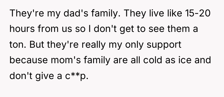They're my dad's family. They live like 15-20 hours from...