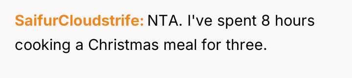 SaifurCloudstrife NTA. I've spent 8 hours cooking a Christmas meal...