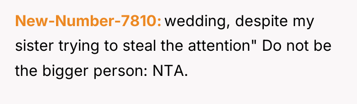 New-Number-7810 wedding, despite my sister trying to steal the attention"...