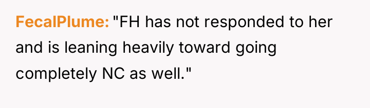 FecalPlume "FH has not responded to her and is leaning...