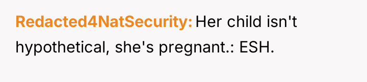 Redacted4NatSecurity Her child isn't hypothetical, she's pregnant.: ESH.