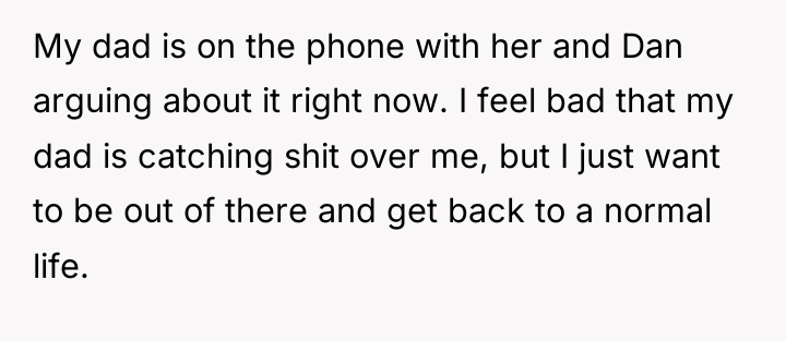 My dad is on the phone with her and Dan...
