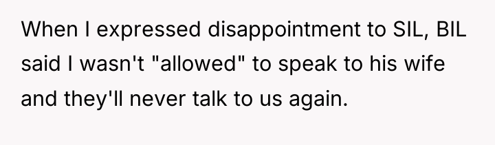 When I expressed disappointment to SIL, BIL said I wasn't...
