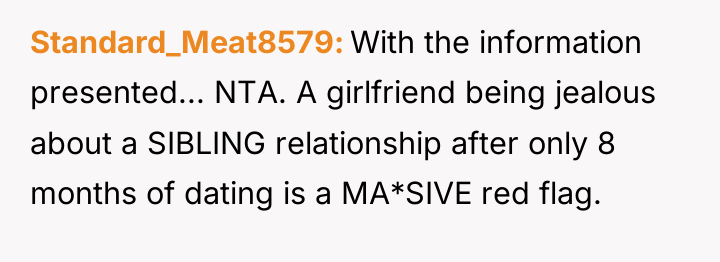 Standard_Meat8579 With the information presented... NTA. A girlfriend being jealous...