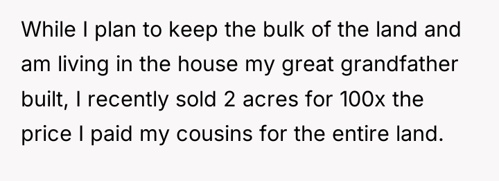 While I plan to keep the bulk of the land...