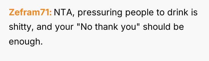 Zefram71 NTA, pressuring people to drink is shitty, and your...