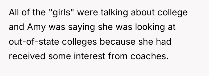 All of the "girls" were talking about college and Amy...