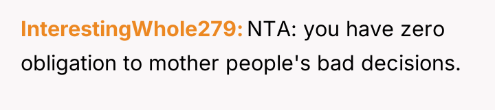 InterestingWhole279 NTA: you have zero obligation to mother people's bad...