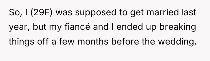 So, I (29F) was supposed to get married last year,...