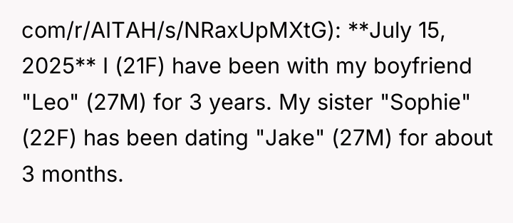 com/r/AITAH/s/NRaxUpMXtG): **July 15, 2025** I (21F) have been with my...