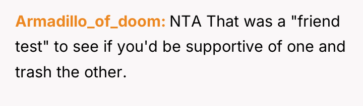 Armadillo_of_doom NTA That was a "friend test" to see if...