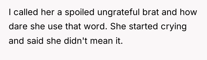 I called her a spoiled ungrateful brat and how dare...