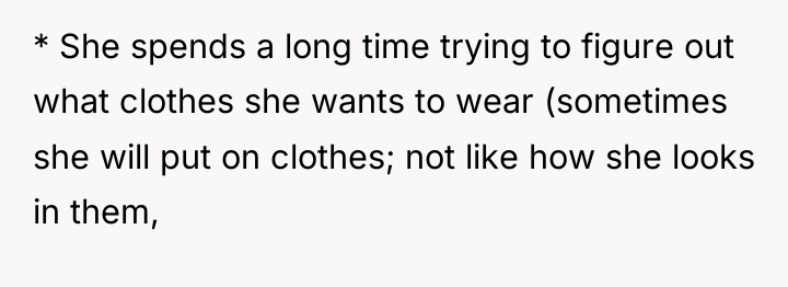 * She spends a long time trying to figure out...
