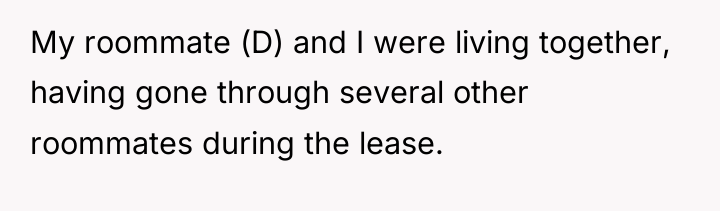 My roommate (D) and I were living together, having gone...