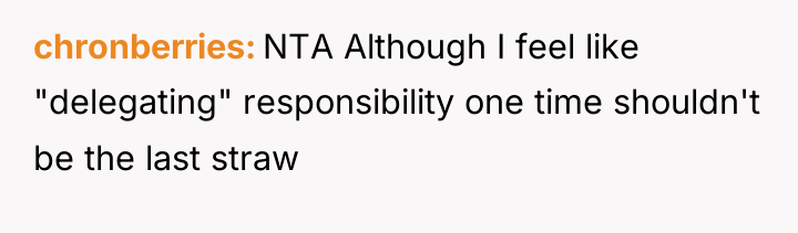 chronberries NTA Although I feel like "delegating" responsibility one time...