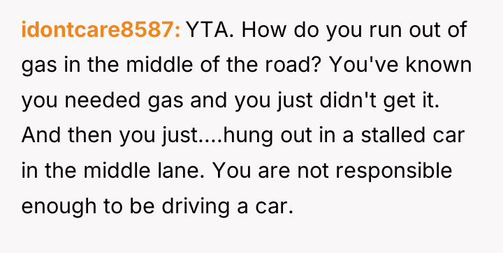idontcare8587 YTA. How do you run out of gas in...