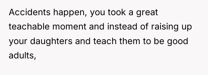 Accidents happen, you took a great teachable moment and instead...