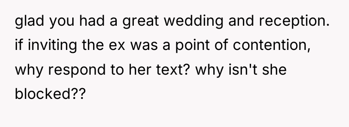 glad you had a great wedding and reception. if inviting...