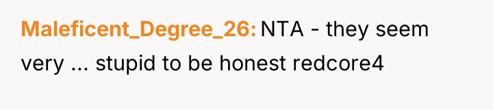 Maleficent_Degree_26 NTA - they seem very ... stupid to be...