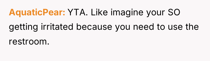 AquaticPear YTA. Like imagine your SO getting irritated because you...