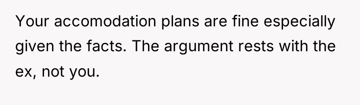 Your accomodation plans are fine especially given the facts. The...
