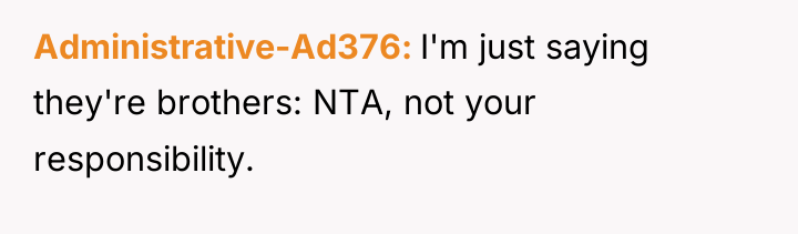 Administrative-Ad376 I'm just saying they're brothers: NTA, not your responsibility.