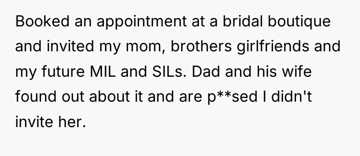 Booked an appointment at a bridal boutique and invited my...