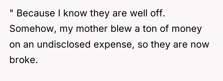 " Because I know they are well off. Somehow, my...