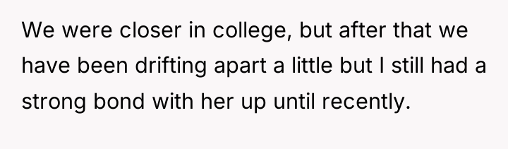 We were closer in college, but after that we have...