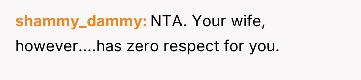 shammy_dammy NTA. Your wife, however....has zero respect for you.