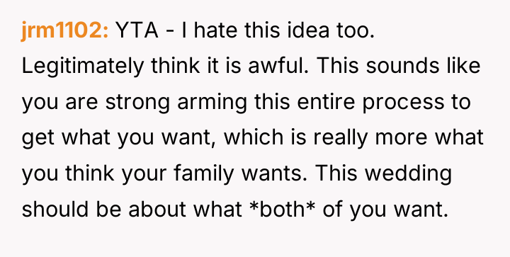 jrm1102 YTA - I hate this idea too. Legitimately think...