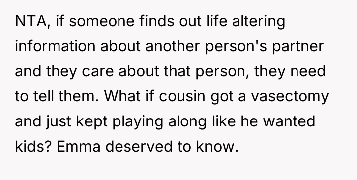 NTA, if someone finds out life altering information about another...