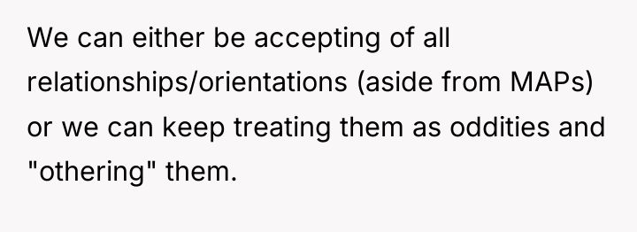 We can either be accepting of all relationships/orientations (aside from...